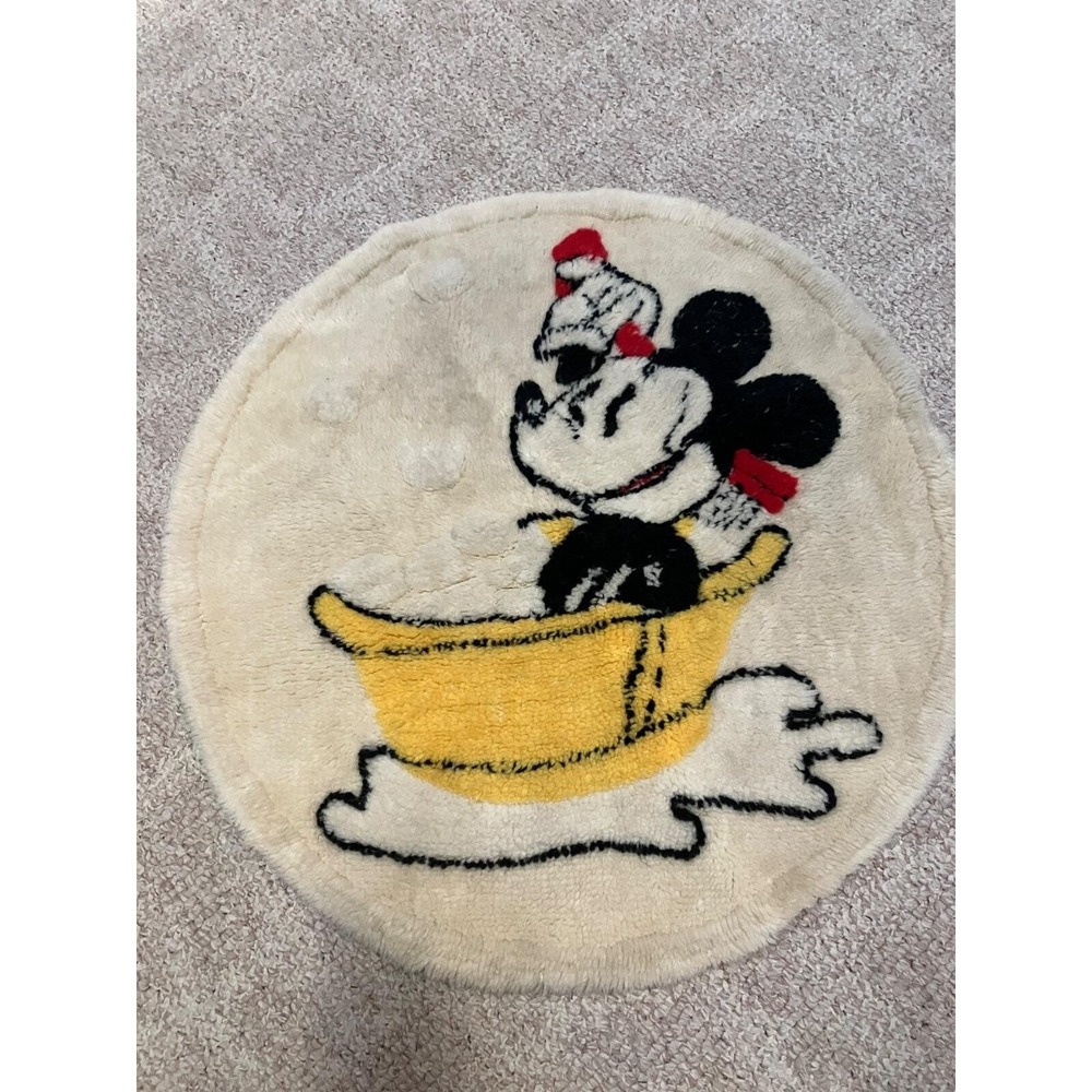 Vintage Disney Mickey Mouse Bath Rug Dundee Round Yellow Bathtub Bubbles 27in